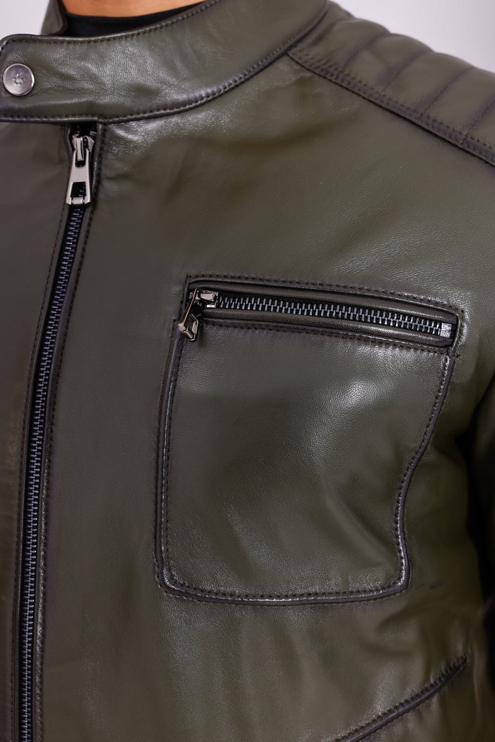 The Argento Green Leather Jacket - Vinci Leather
