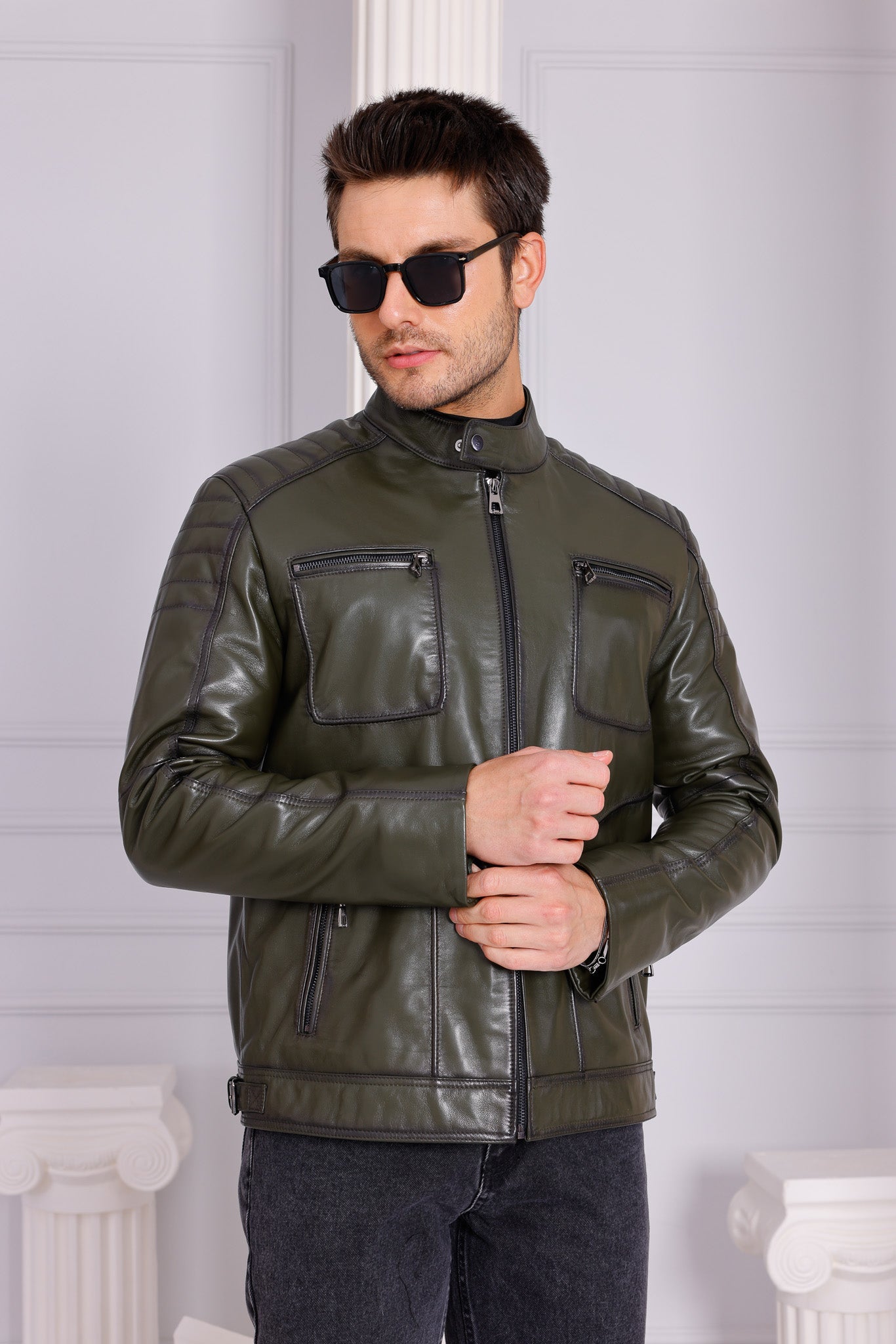 The Argento Green Leather Jacket - Vinci Leather
