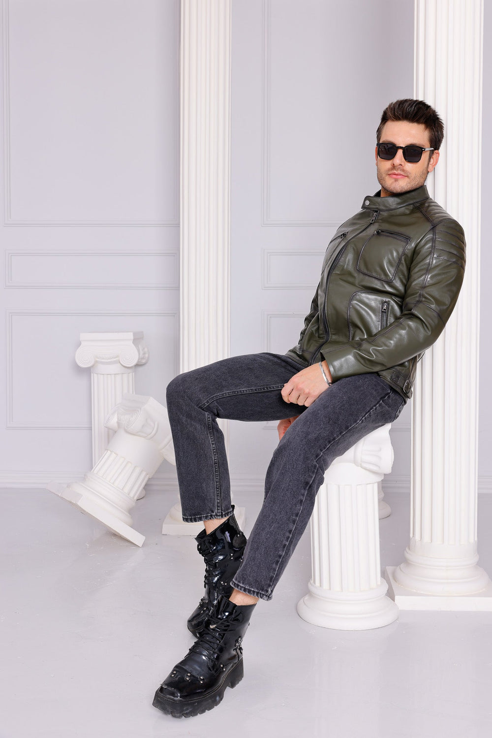 The Argento Green Leather Jacket - Vinci Leather