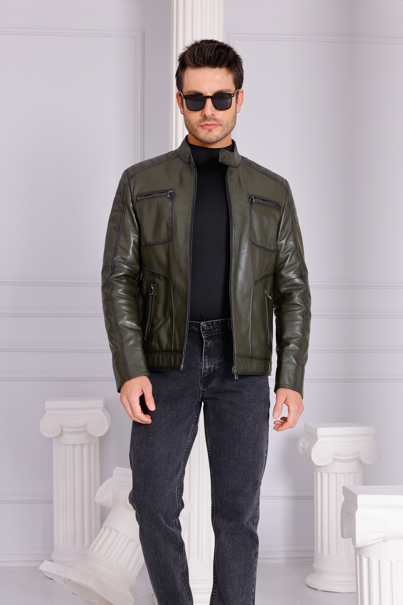 The Argento Green Leather Jacket - Vinci Leather