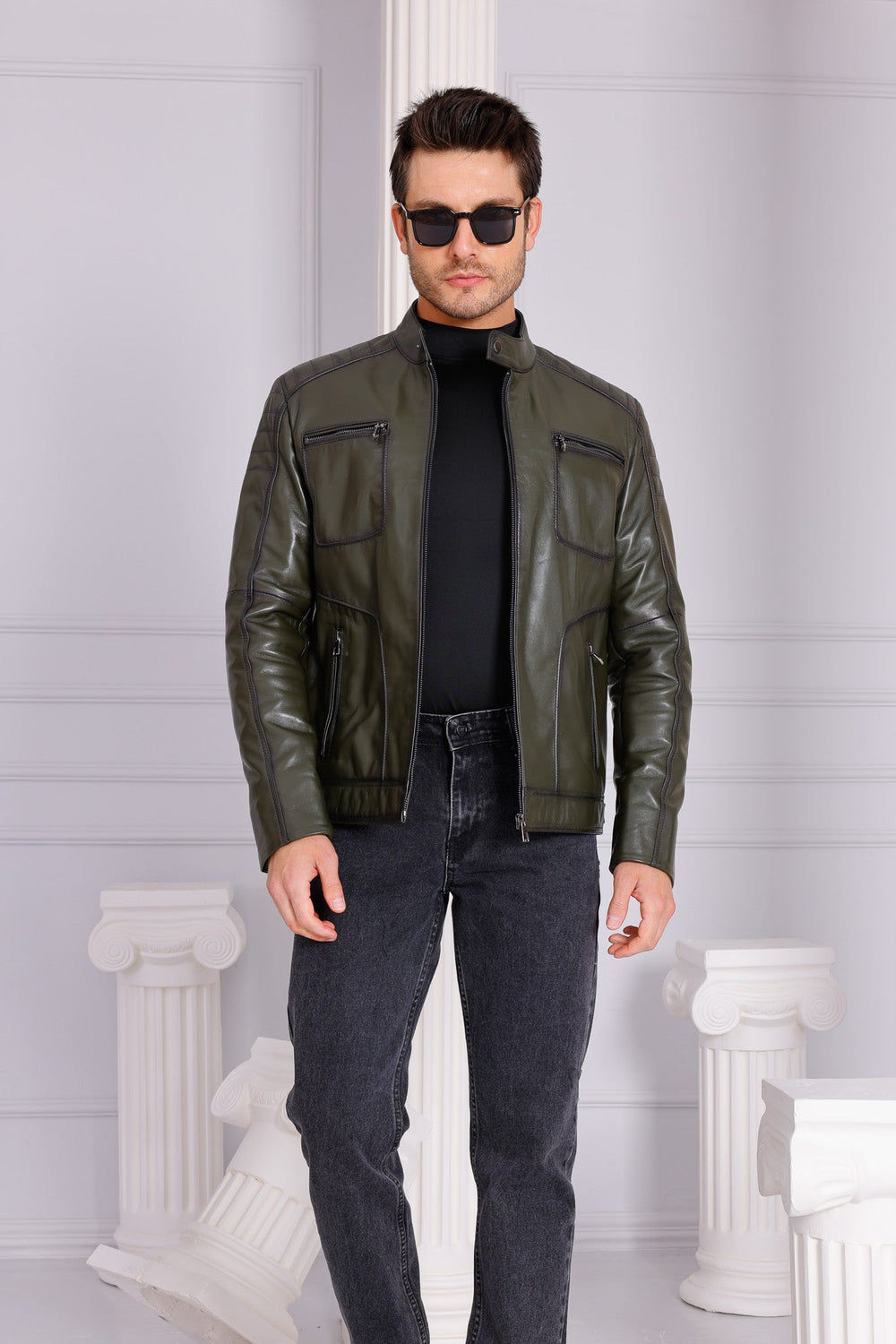 The Argento Green Leather Jacket - Vinci Leather