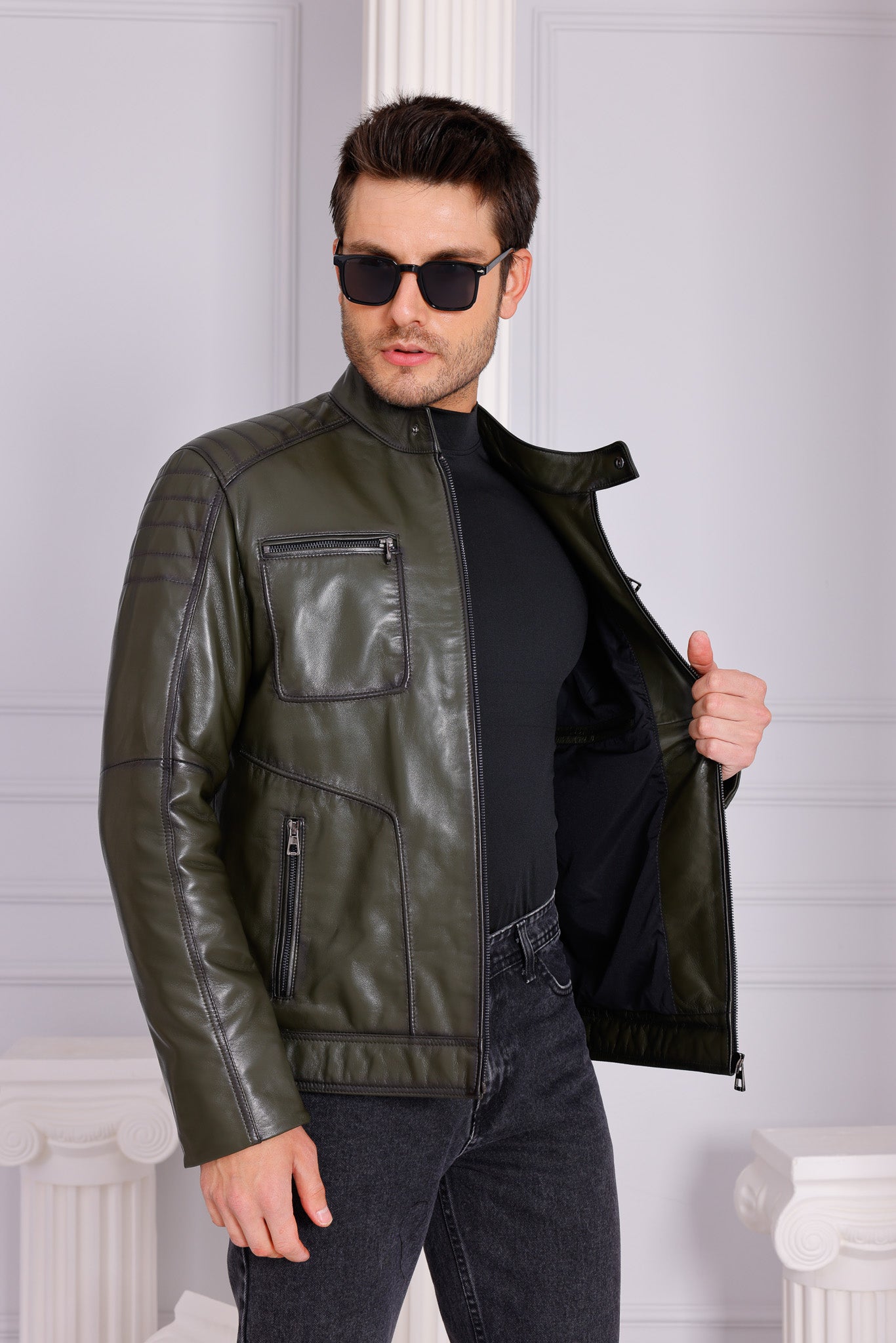 The Argento Green Leather Jacket - Vinci Leather
