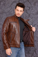 The Argento Brown Leather Jacket - Vinci Leather