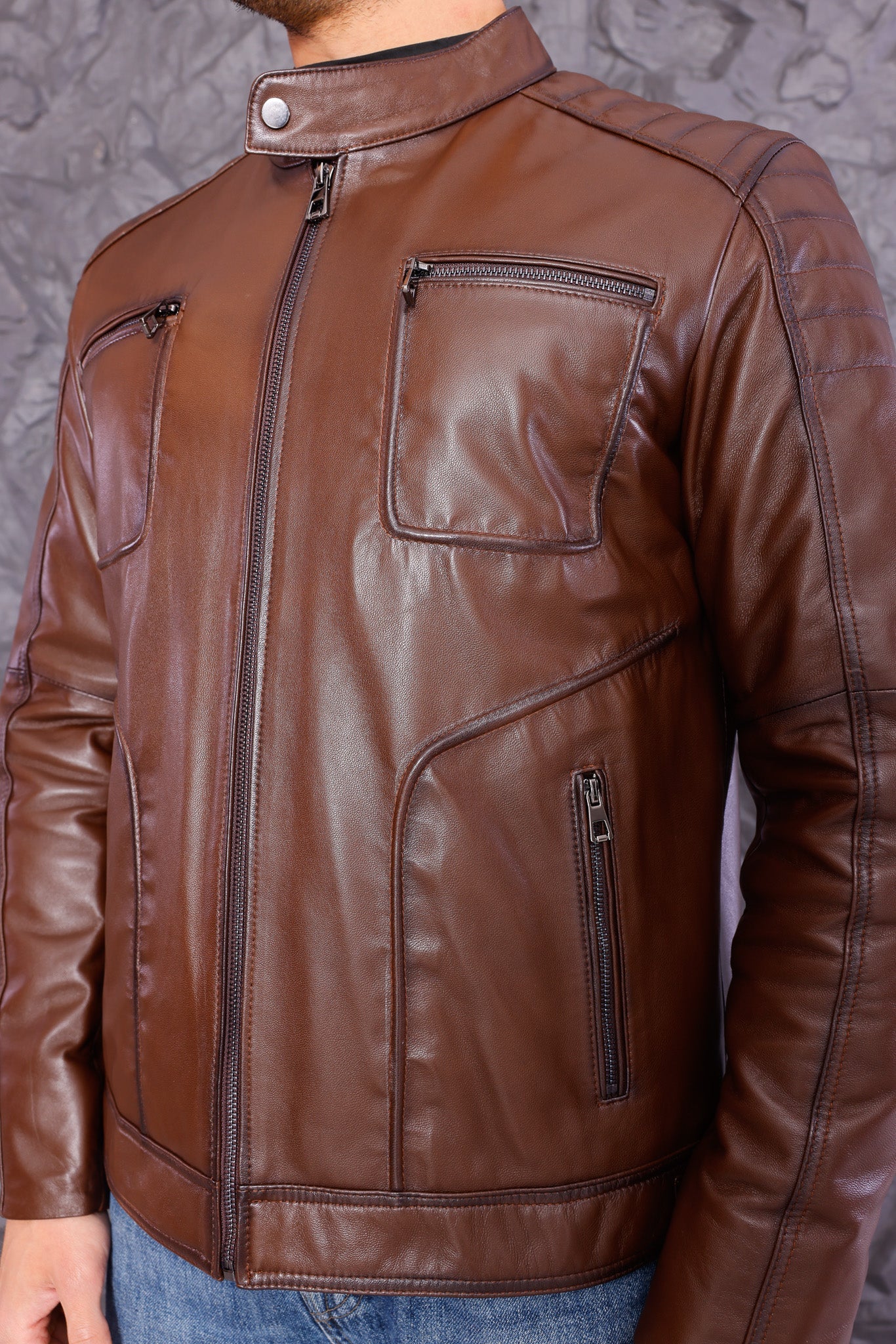 The Argento Brown Leather Jacket - Vinci Leather
