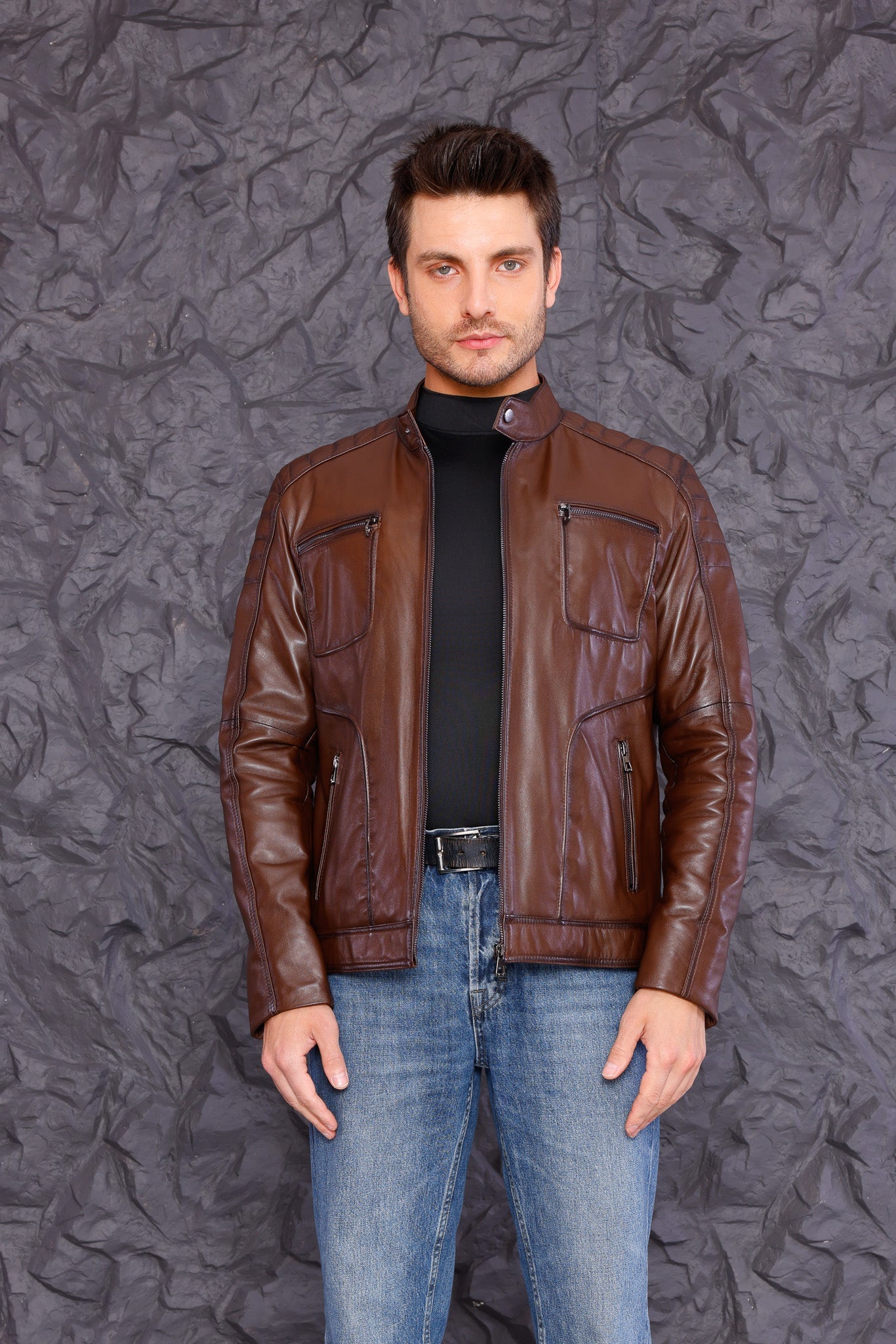 The Argento Brown Leather Jacket - Vinci Leather