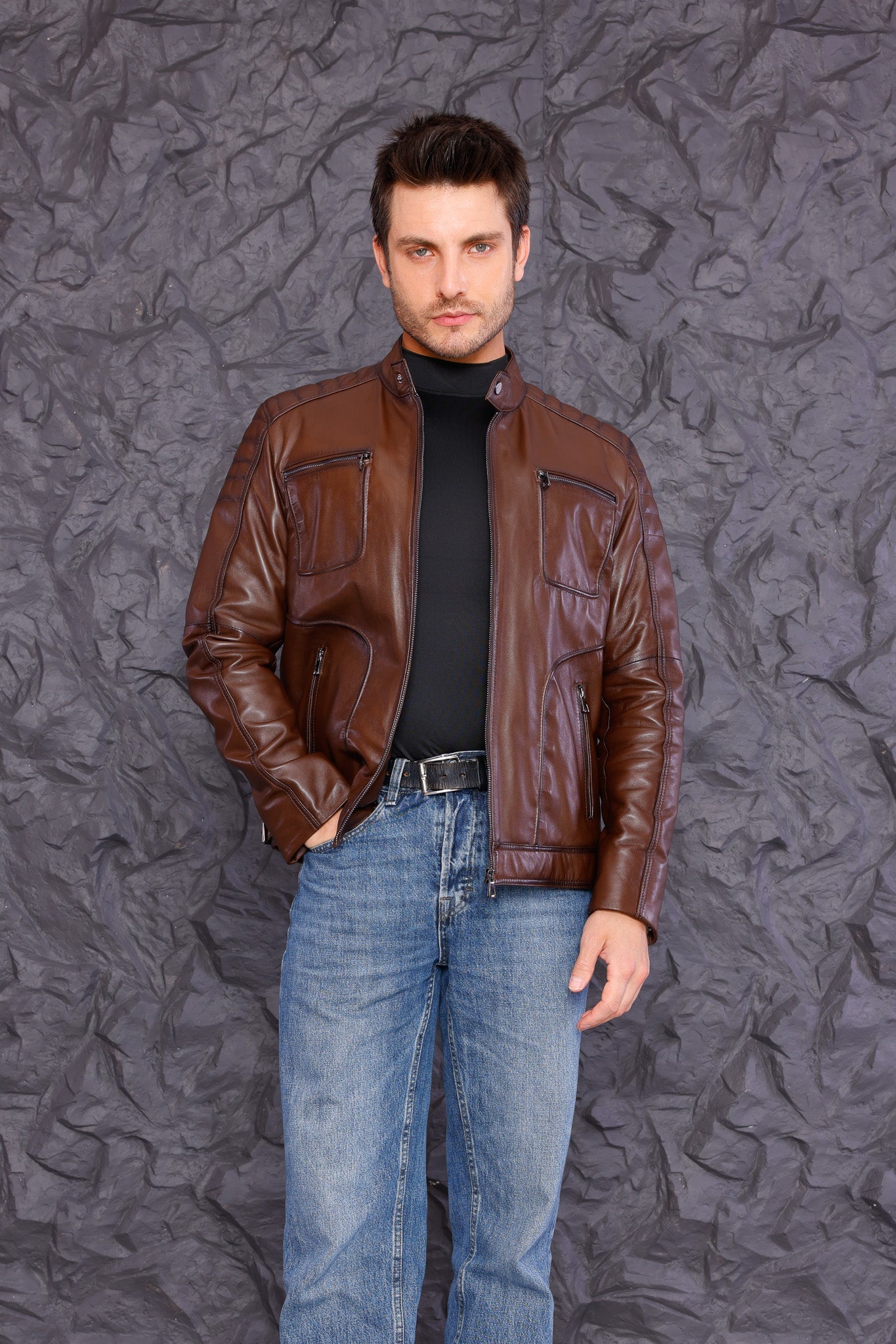 The Argento Brown Leather Jacket - Vinci Leather