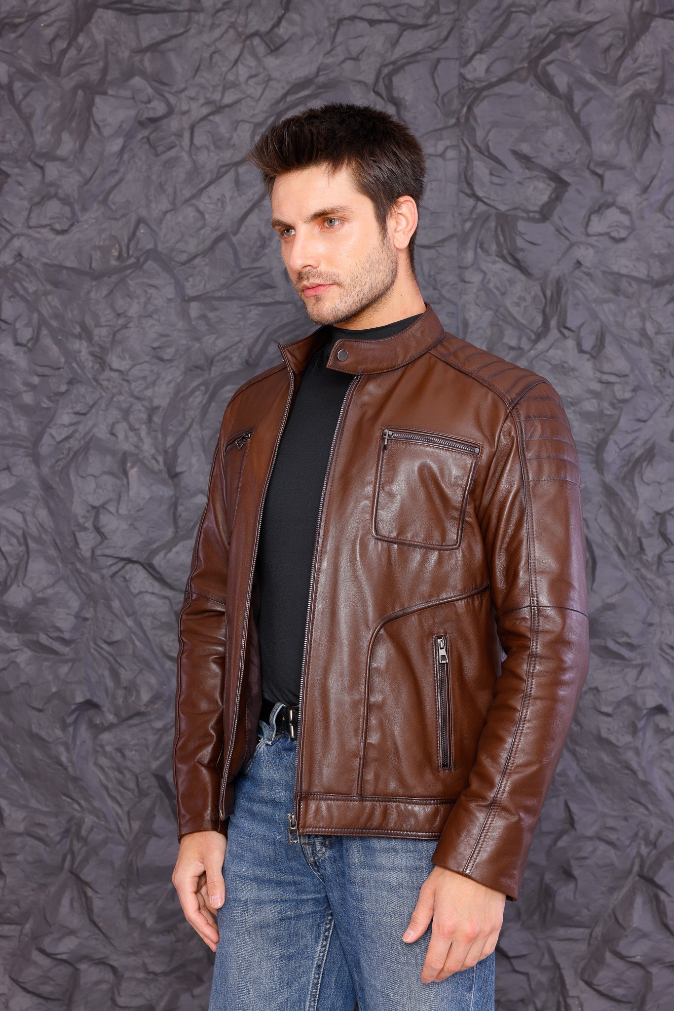 The Argento Brown Leather Jacket - Vinci Leather