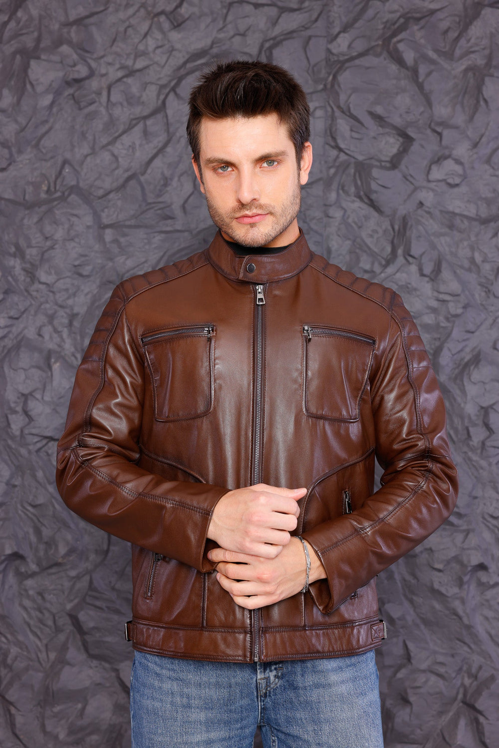 The Argento Brown Leather Jacket - Vinci Leather