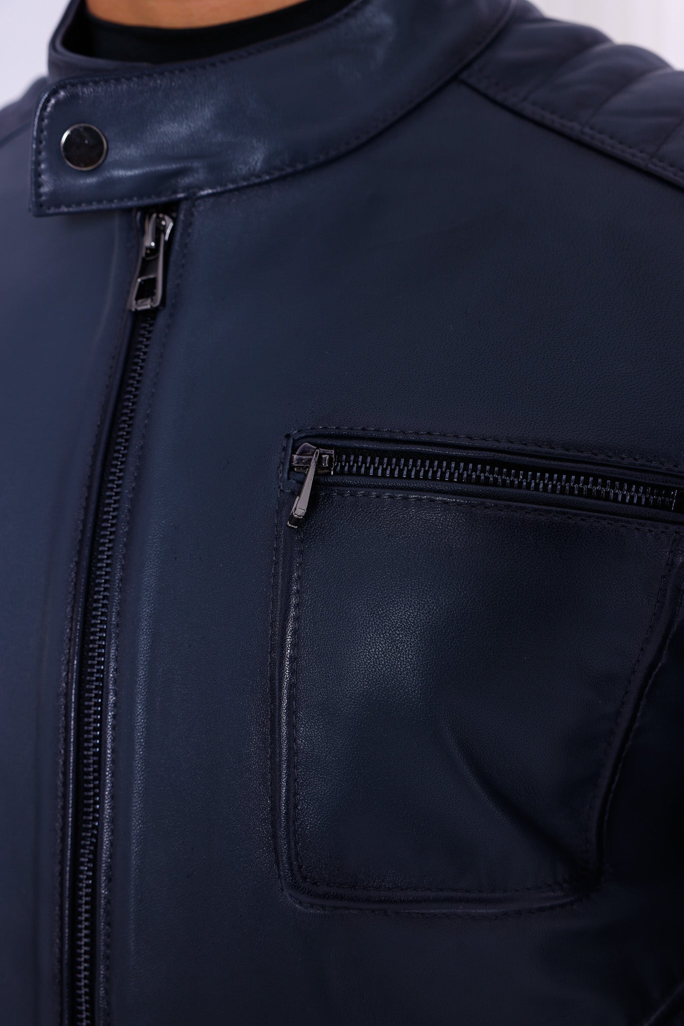 The Argento Navy Blue Leather Jacket - Vinci Leather