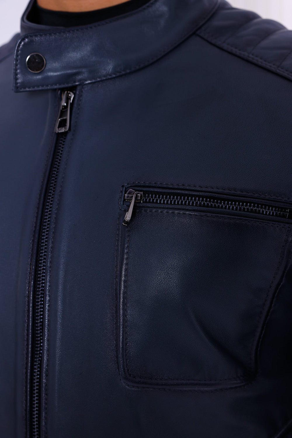 The Argento Navy Blue Leather Jacket - Vinci Leather