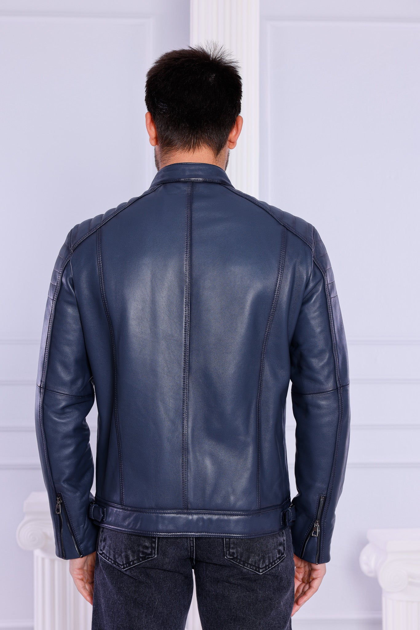 The Argento Navy Blue Leather Jacket - Vinci Leather