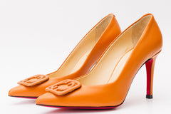 The Maneadero Orange Leather Pump Fuchsia Sole Shoe - Vinci Leather