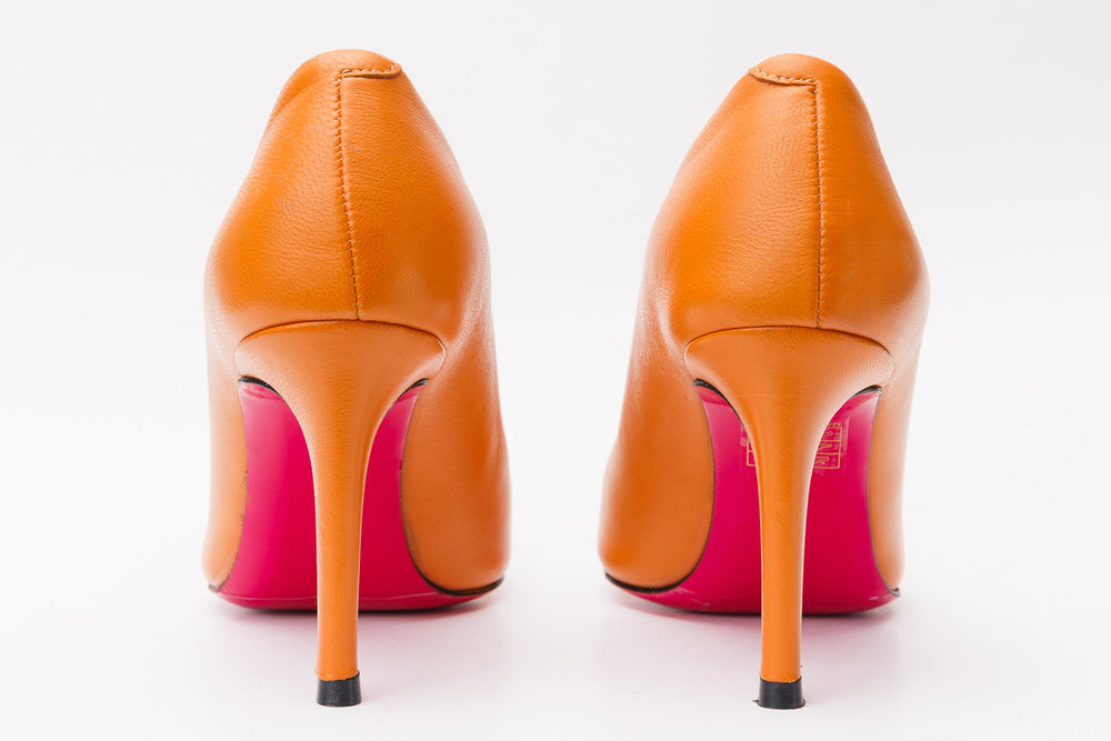 The Maneadero Orange Leather Pump Fuchsia Sole Shoe - Vinci Leather