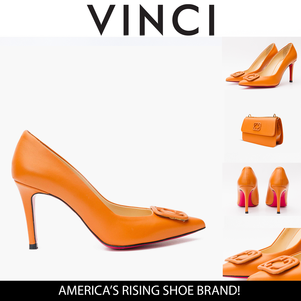 The Maneadero Orange Leather Pump Fuchsia Sole Shoe - Vinci Leather