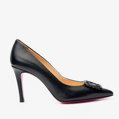 The Maneadero Black Leather Pump Fuchsia Sole Shoe - Vinci Leather
