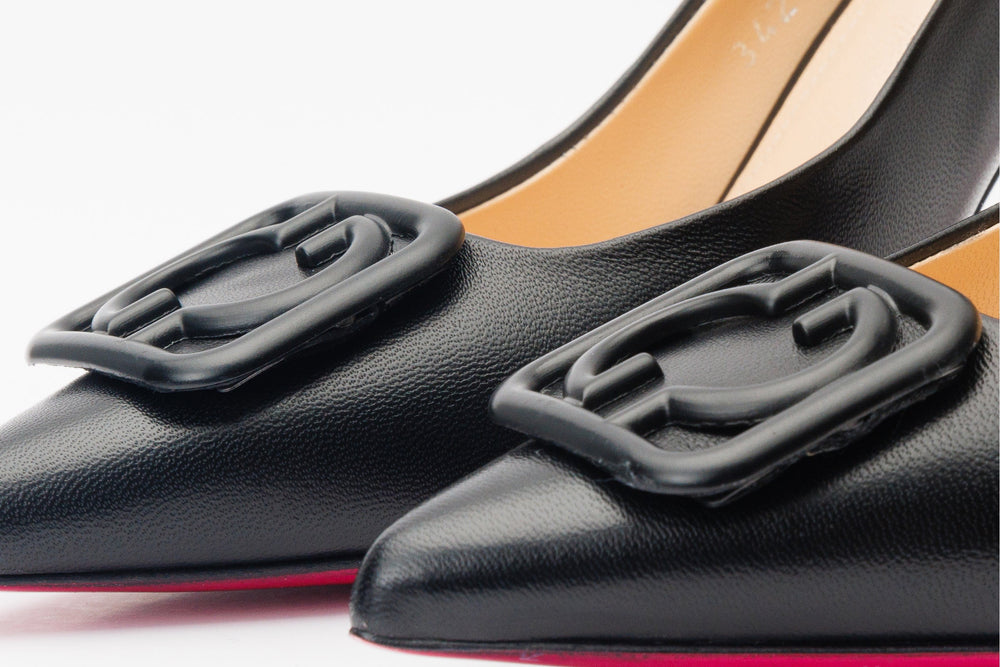 The Maneadero Black Leather Pump Fuchsia Sole Shoe - Vinci Leather