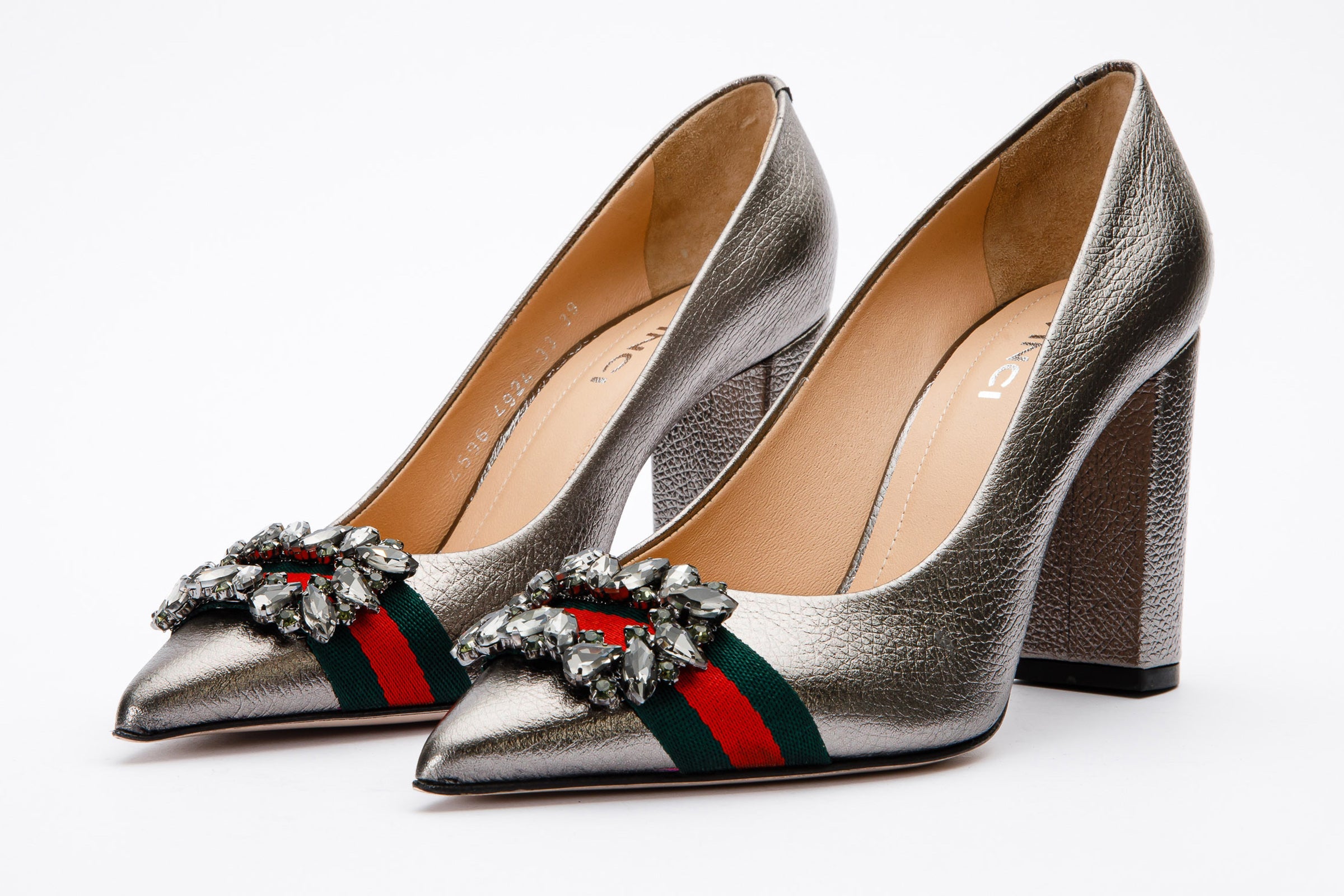 The Afega Silver Leather Block Heel Pump Shoe - Vinci Leather
