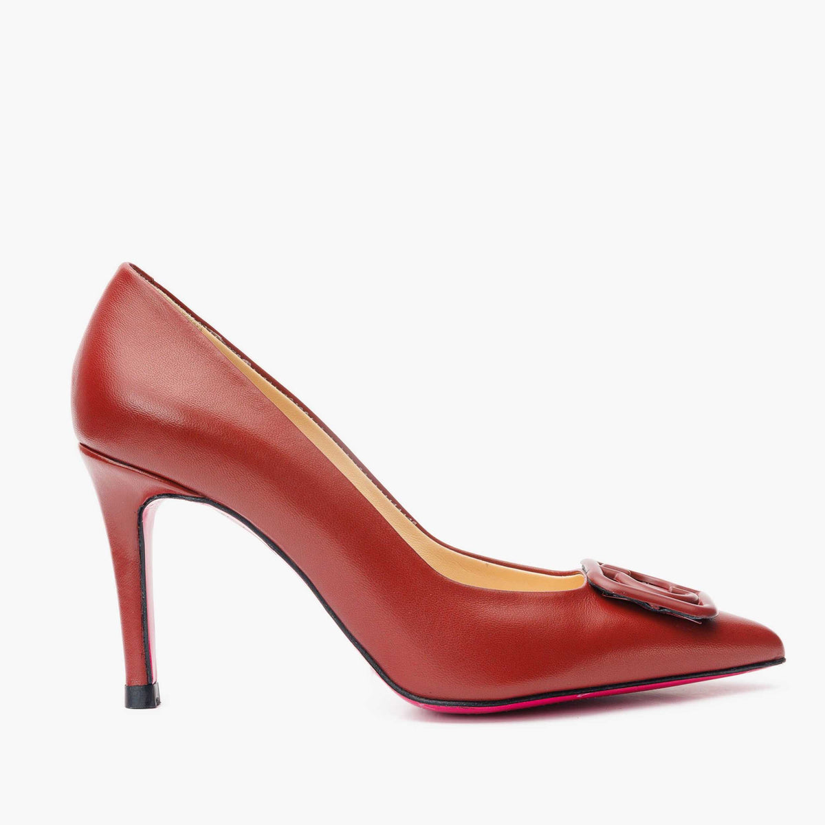 The Maneadero Dark Red Leather Pump Fuchsia Sole Shoe - Vinci Leather