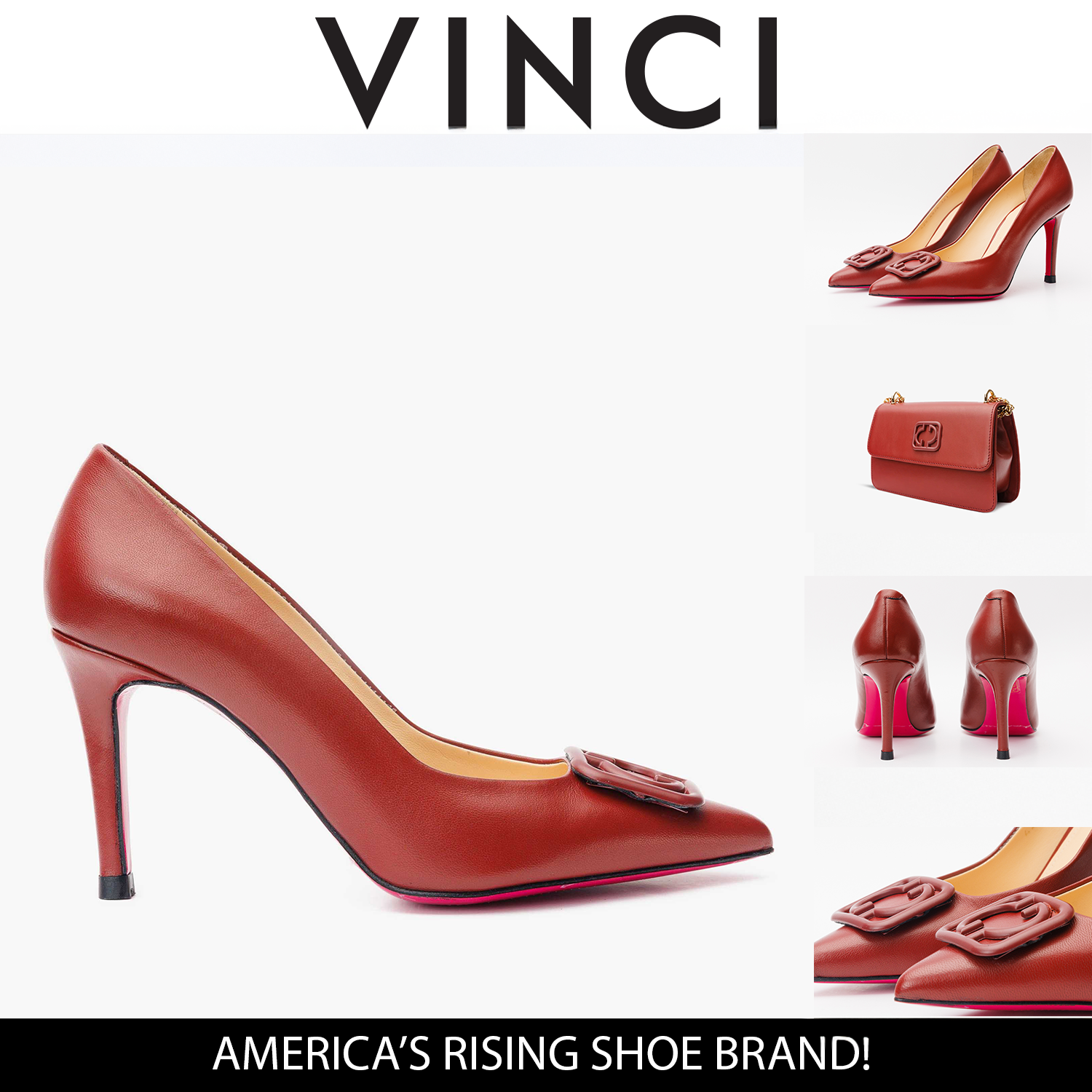 The Maneadero Dark Red Leather Pump Fuchsia Sole Shoe - Vinci Leather