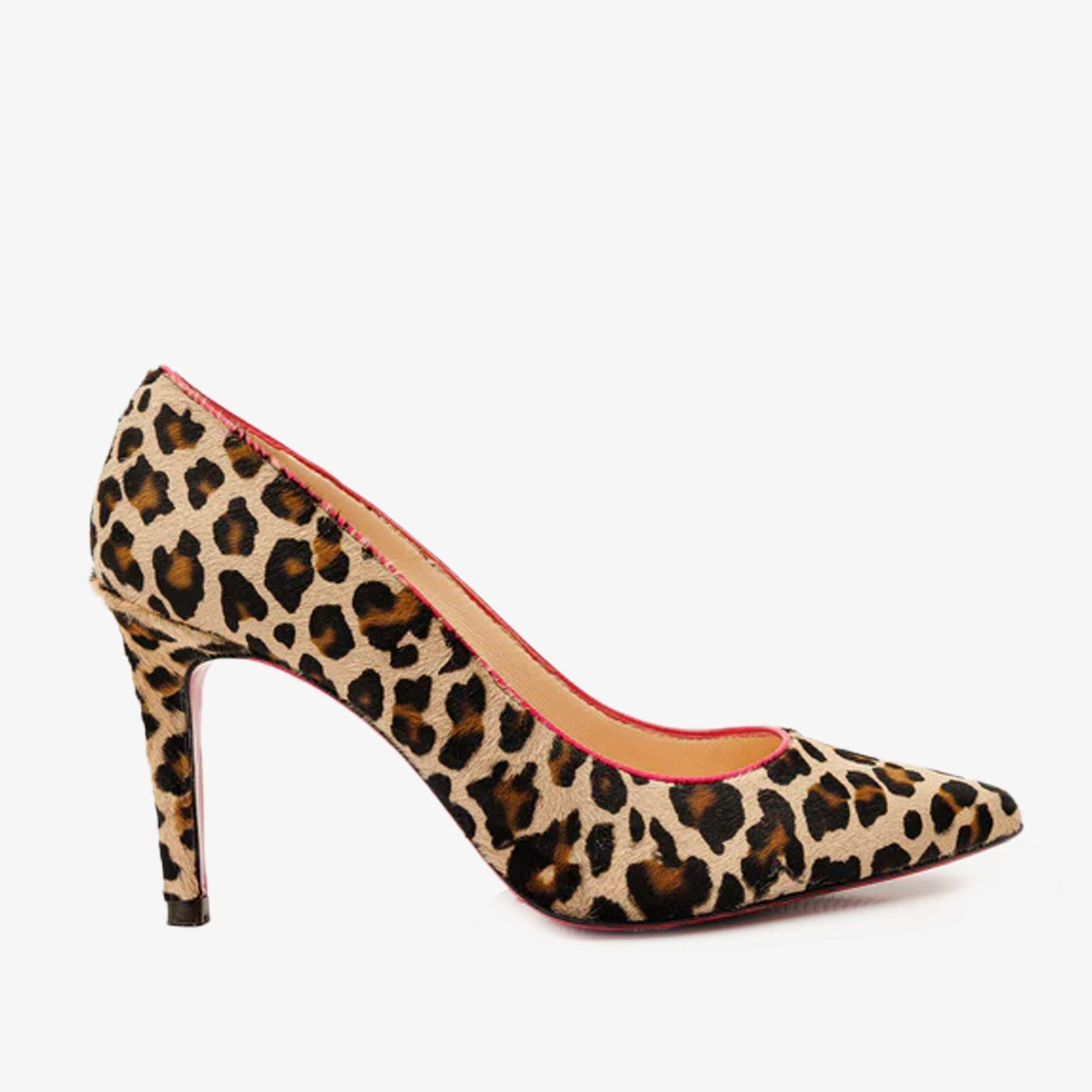 The Olbia Leopard Leather Pump Fuchsia Sole Shoe - Vinci Leather