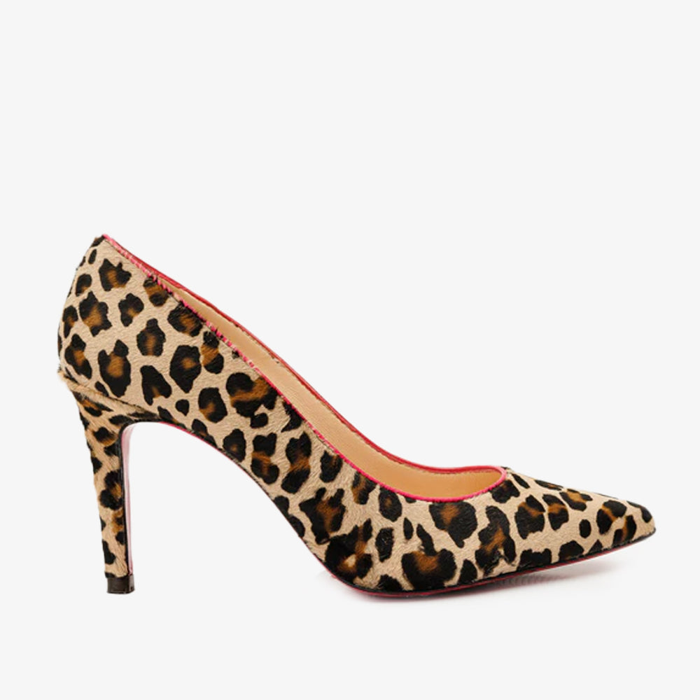 The Olbia Leopard Leather Pump Fuchsia Sole Shoe - Vinci Leather