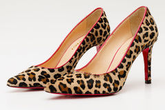 The Olbia Leopard Leather Pump Fuchsia Sole Shoe - Vinci Leather