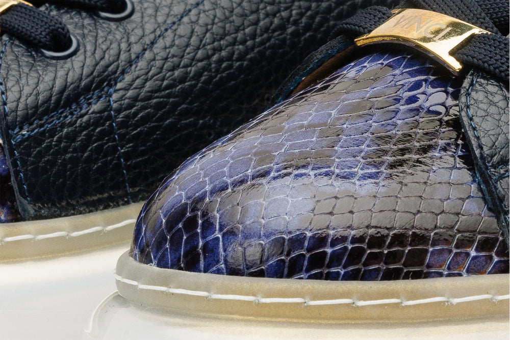 The Venezia Dark Blue Leather Sneaker - Vinci Leather