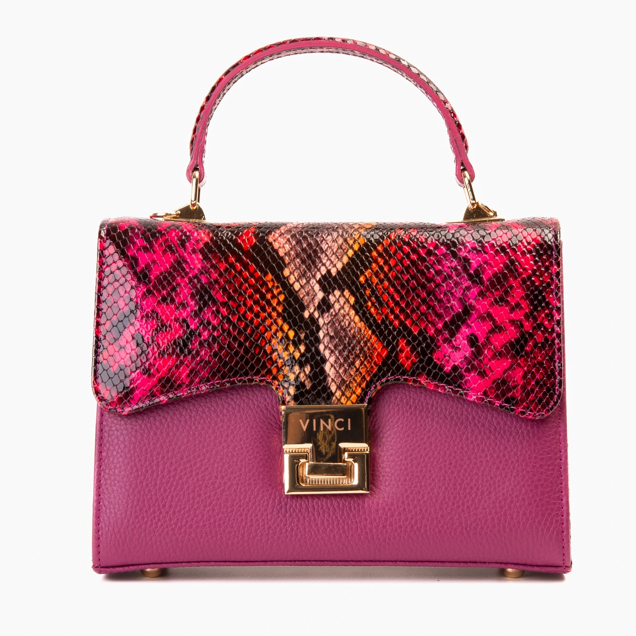 The Burano Fuchsia Leather Handbag - Vinci Leather