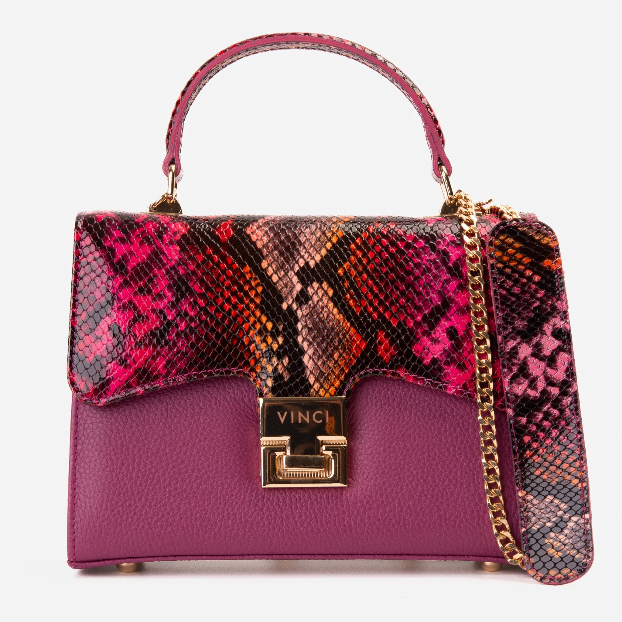 The Burano Fuchsia Leather Handbag - Vinci Leather