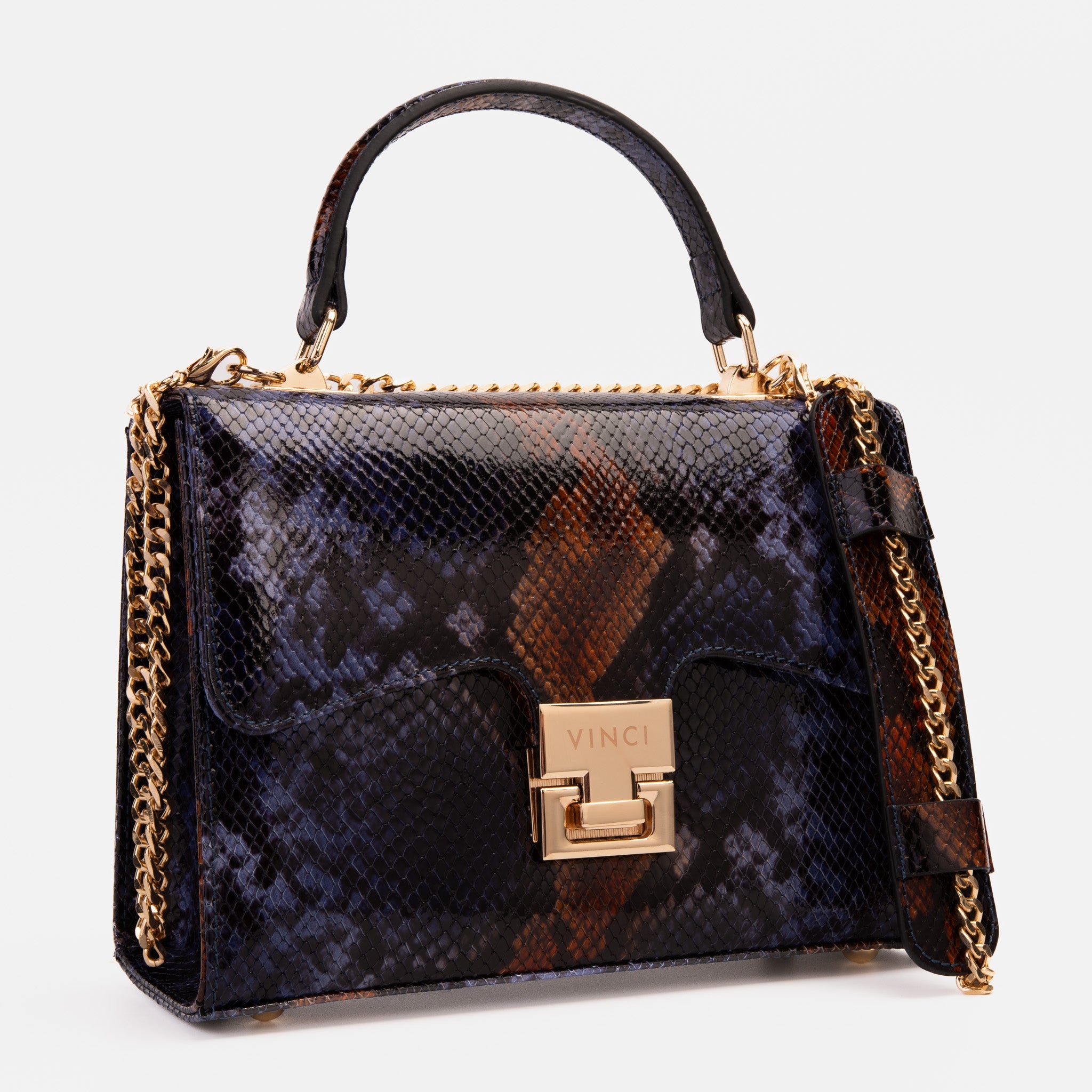 The Venezia Navy Blue Leather Snk Handbag - Vinci Leather