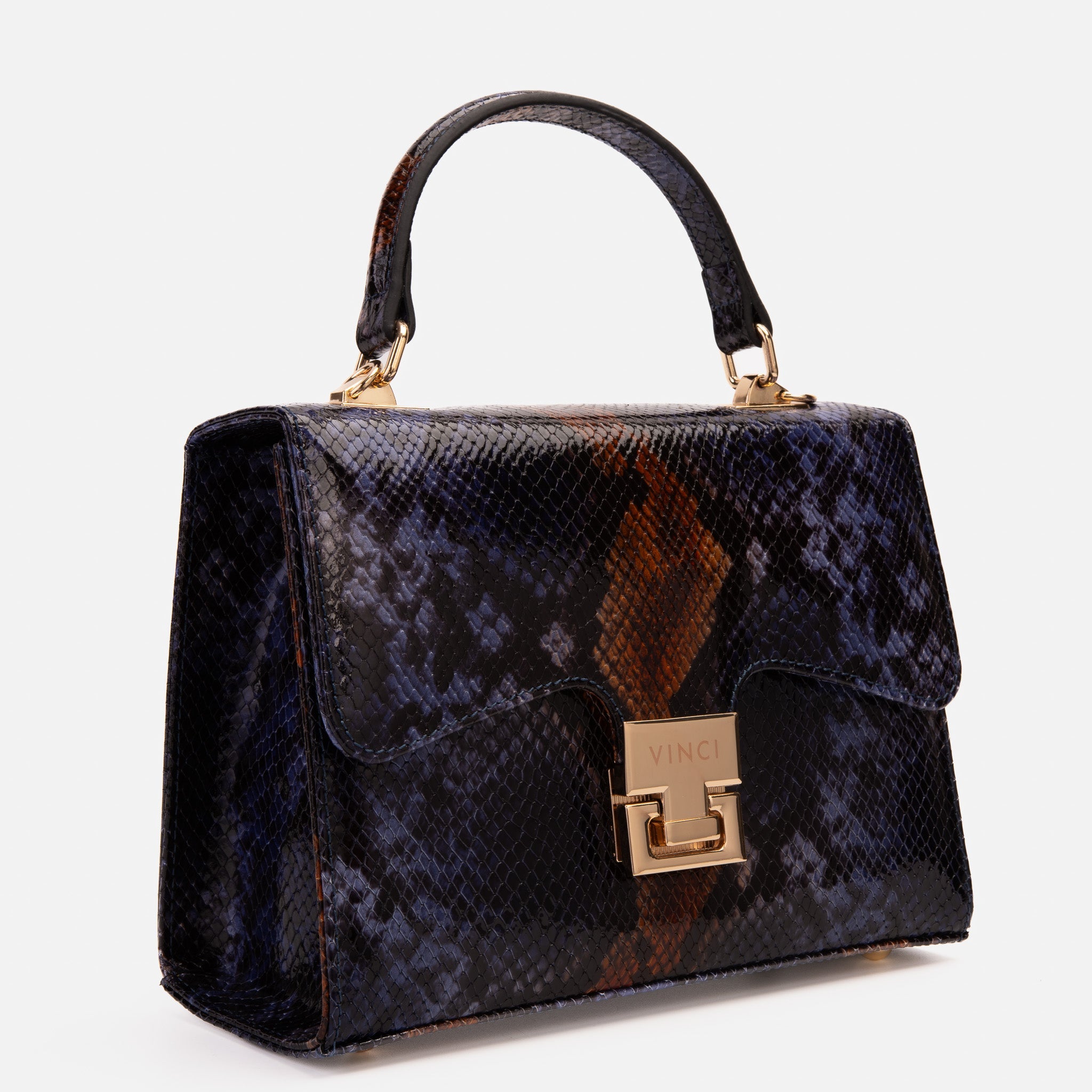 The Venezia Navy Blue Leather Snk Handbag - Vinci Leather
