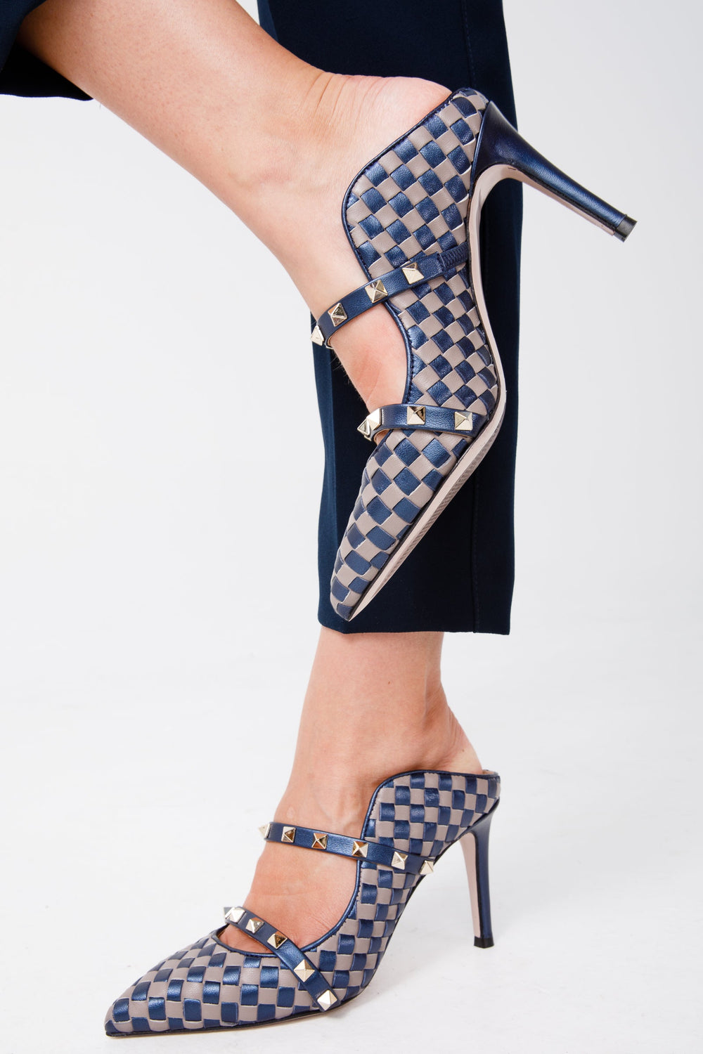 The Dosso Navy Blue Handwoven Pointy Toe Leather Sandal - Vinci Leather