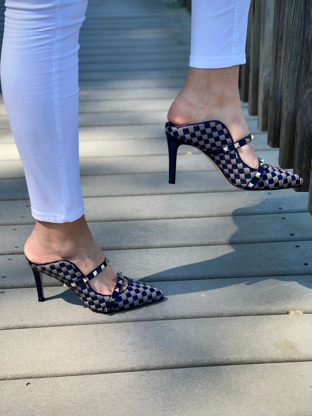 The Dosso Navy Blue Handwoven Pointy Toe Leather Sandal - Vinci Leather