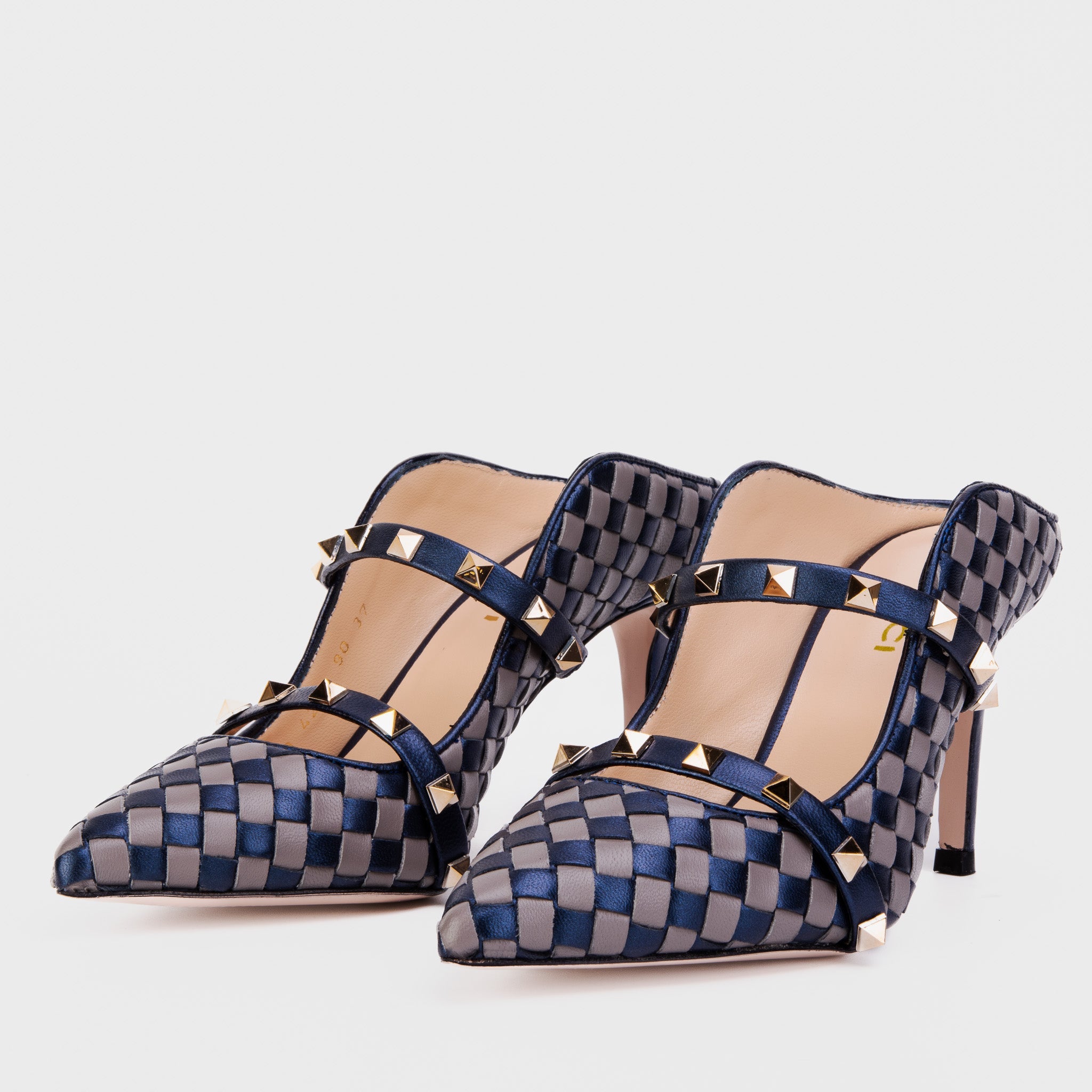 The Dosso Navy Blue Handwoven Pointy Toe Leather Sandal - Vinci Leather