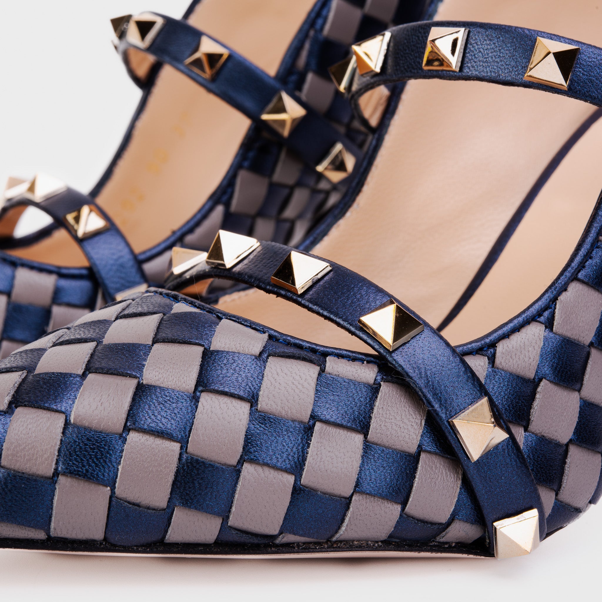 The Dosso Navy Blue Handwoven Pointy Toe Leather Sandal - Vinci Leather