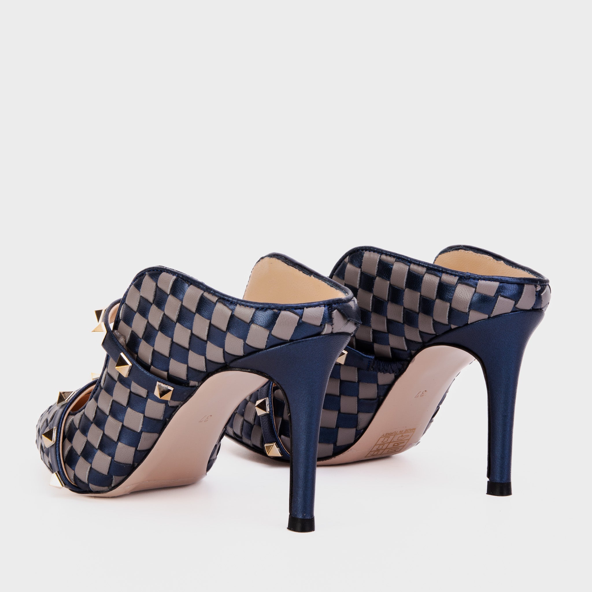 The Dosso Navy Blue Handwoven Pointy Toe Leather Sandal - Vinci Leather