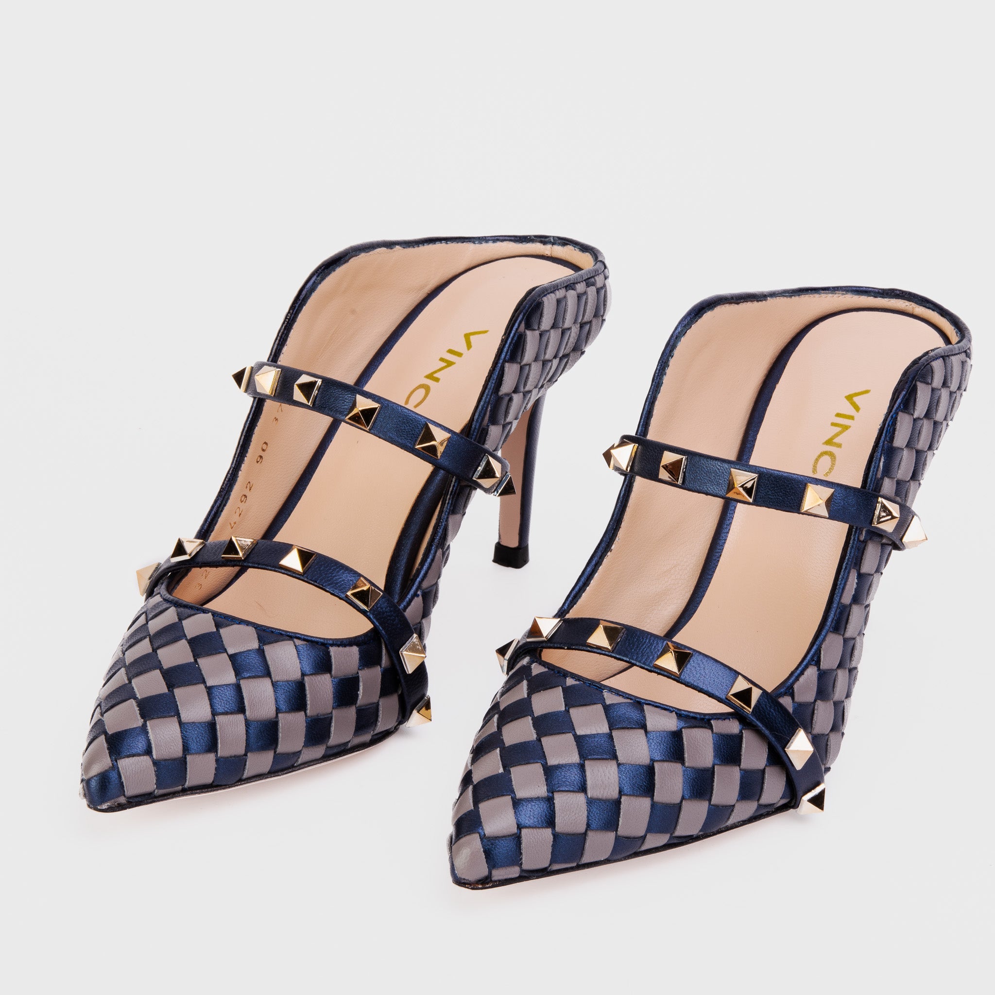 The Dosso Navy Blue Handwoven Pointy Toe Leather Sandal - Vinci Leather