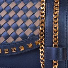 The Dosso Navy Blue and Beige Handwoven Leather Handbag - Vinci Leather