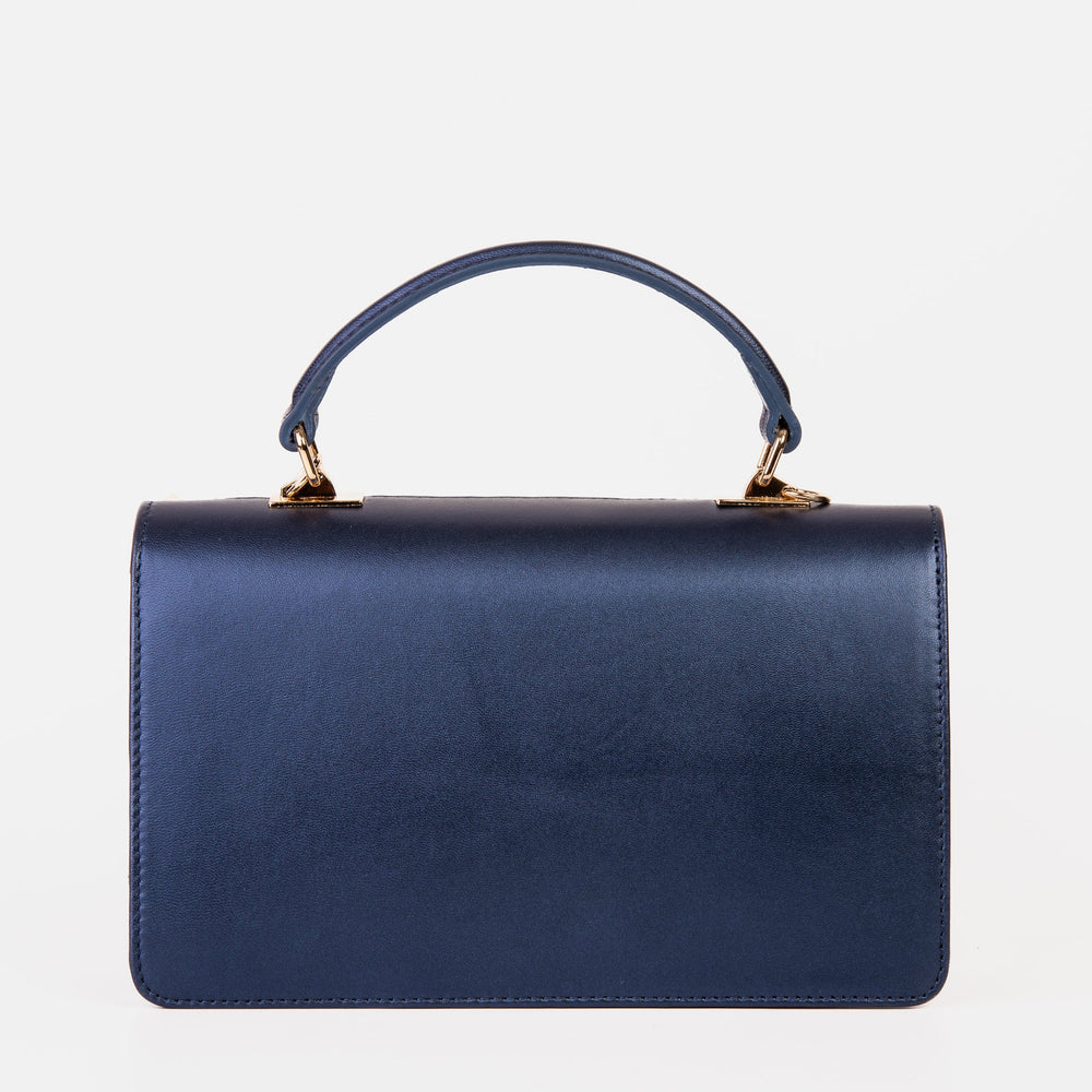 The Dosso Navy Blue and Beige Handwoven Leather Handbag - Vinci Leather