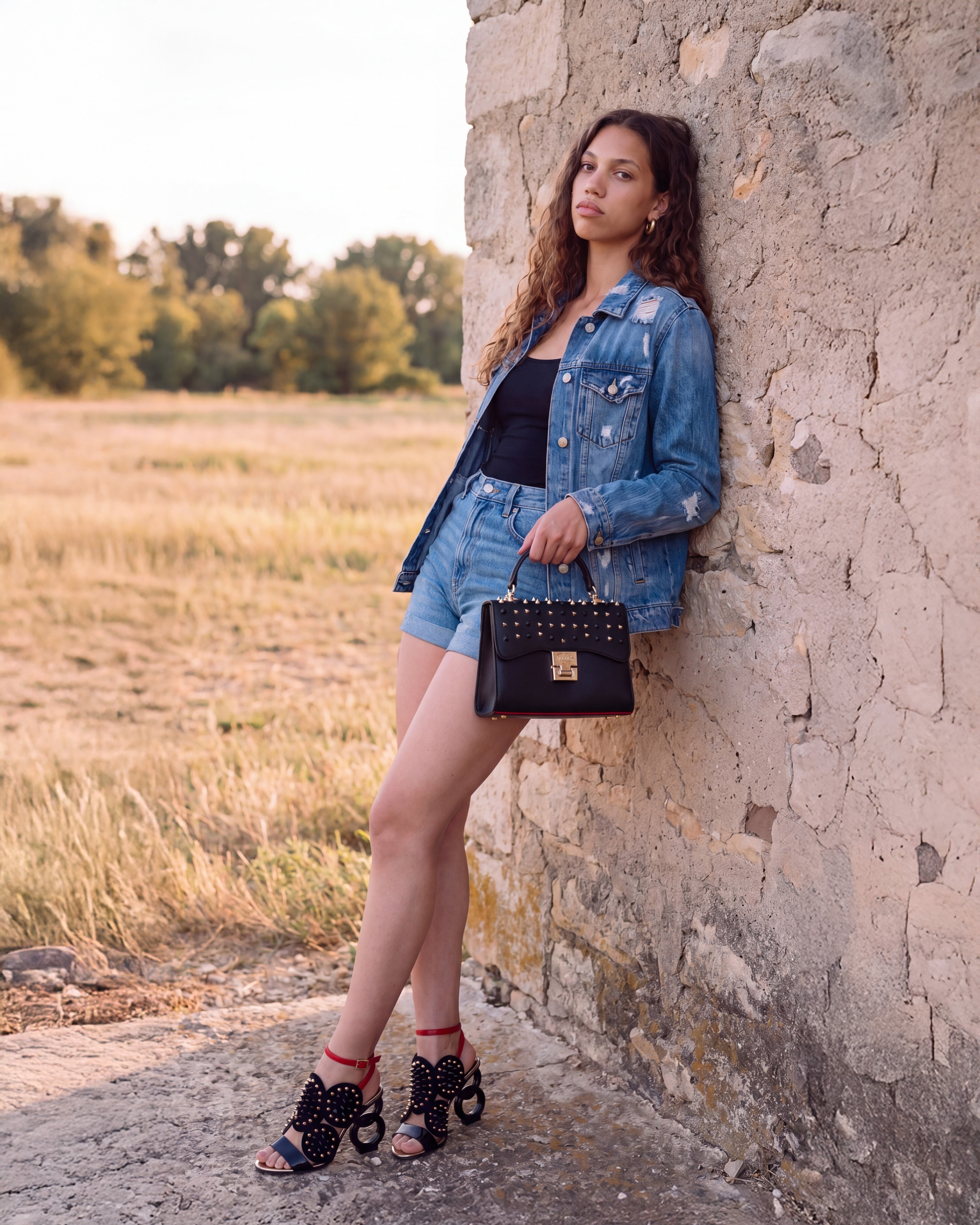 The Infanta Black Spike Leather Ankle Strap Sandal - Vinci Leather