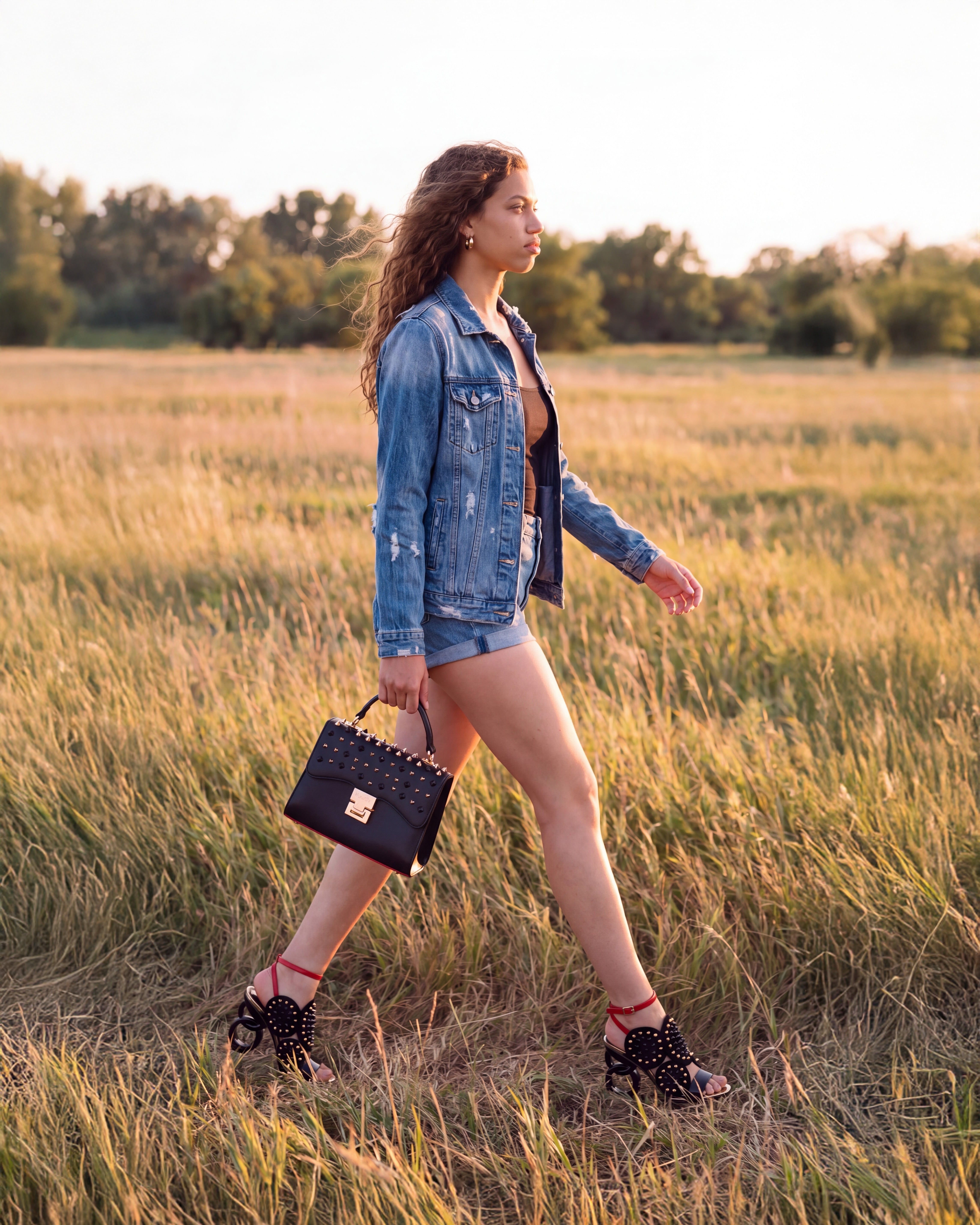 The Infanta Black Spike Leather Ankle Strap Sandal - Vinci Leather