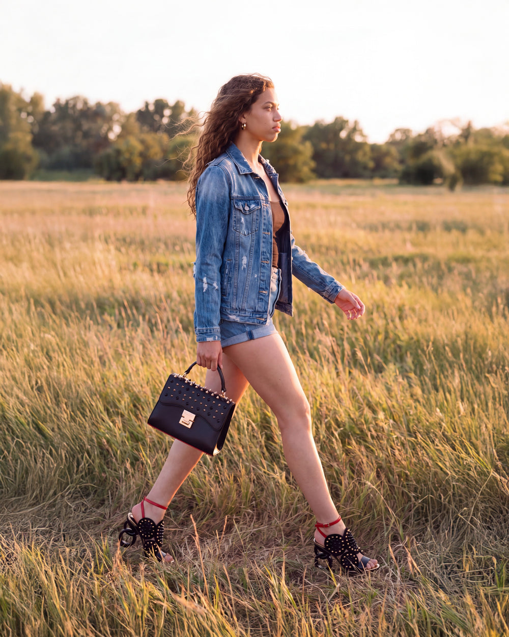 The Infanta Black Spike Leather Ankle Strap Sandal - Vinci Leather