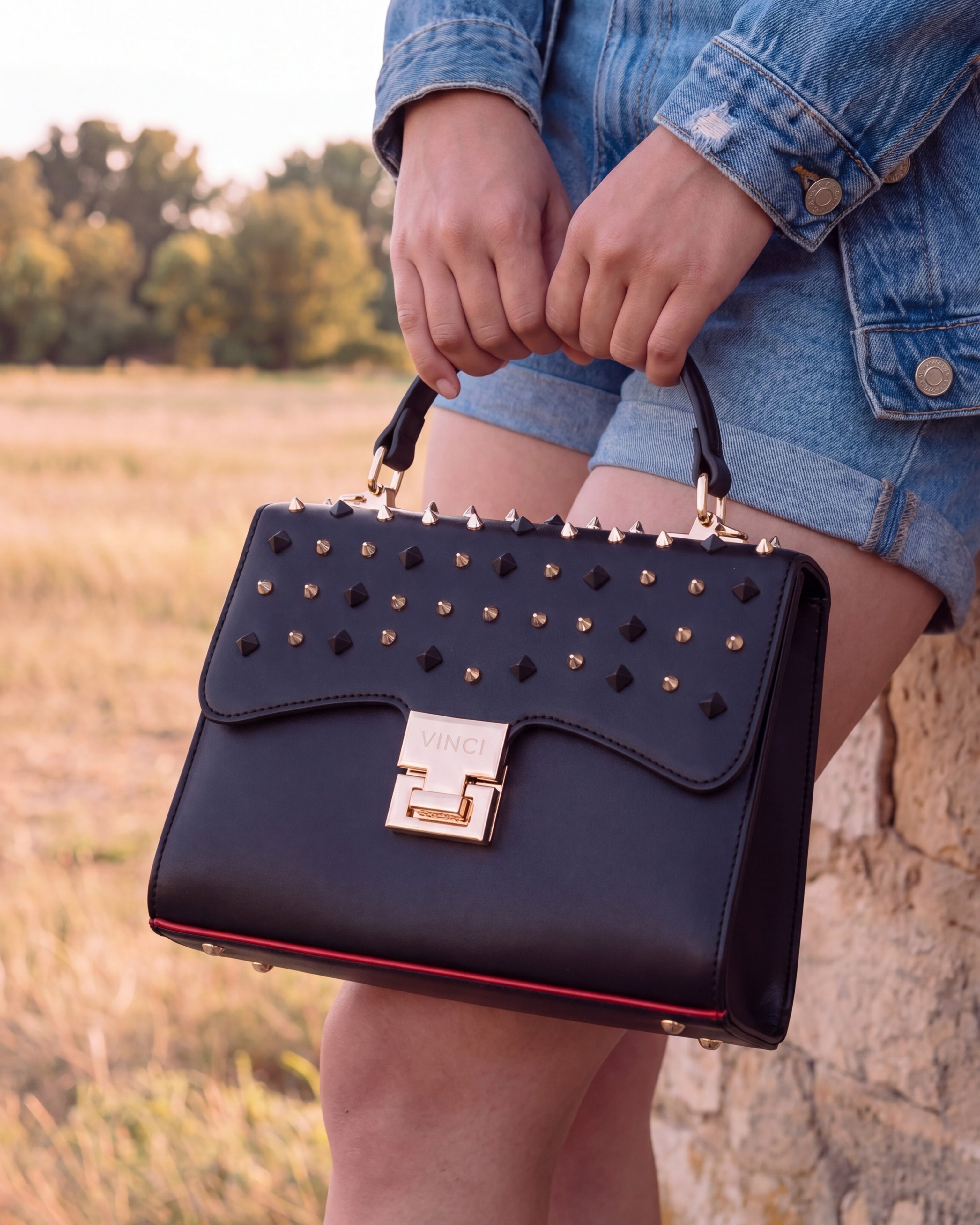 The Infanta Black Spike Leather Ankle Strap Sandal - Vinci Leather