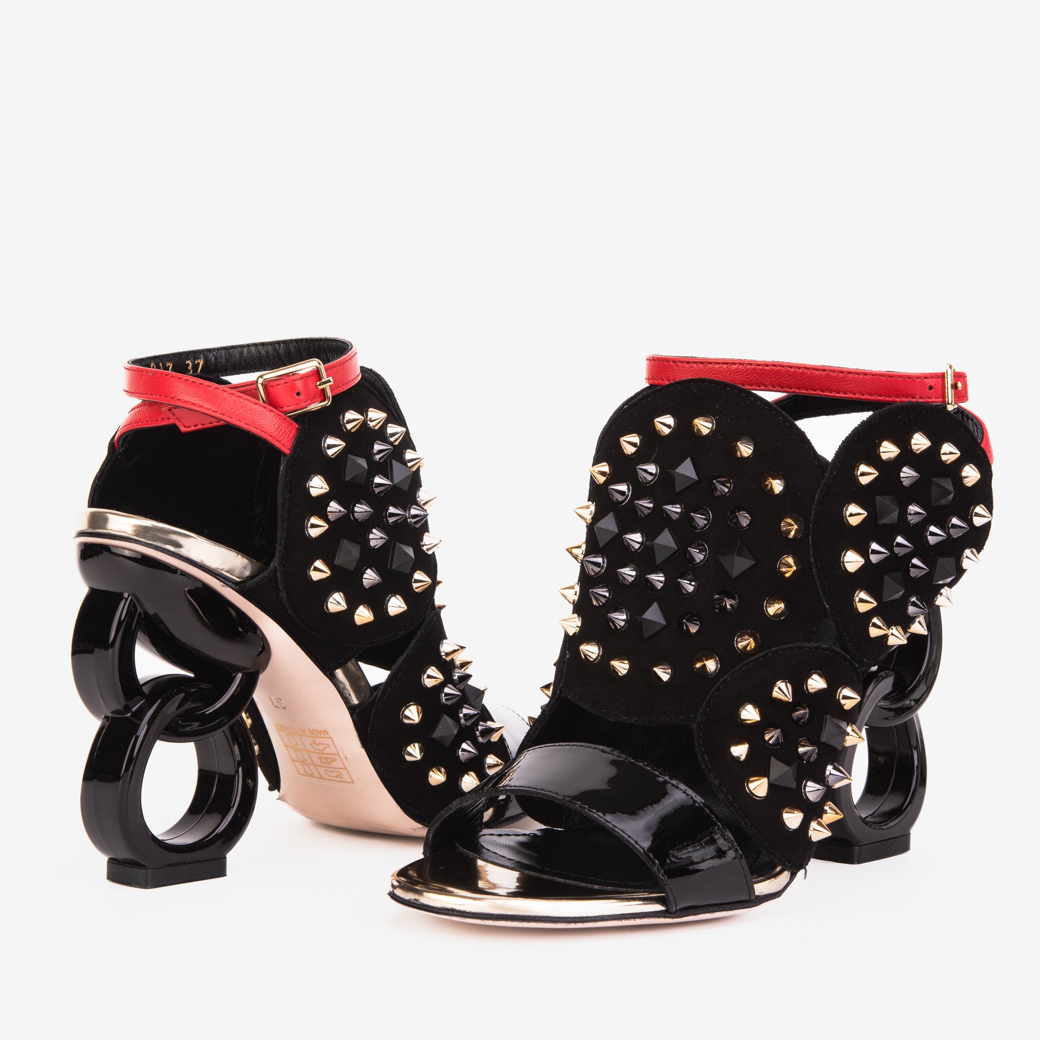 The Infanta Black Spike Leather Ankle Strap Sandal - Vinci Leather