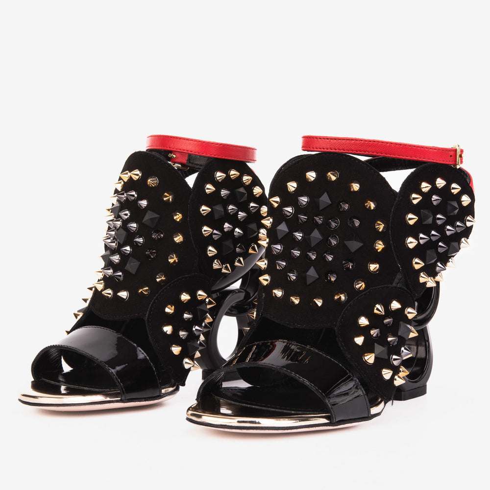 The Infanta Black Spike Leather Ankle Strap Sandal - Vinci Leather