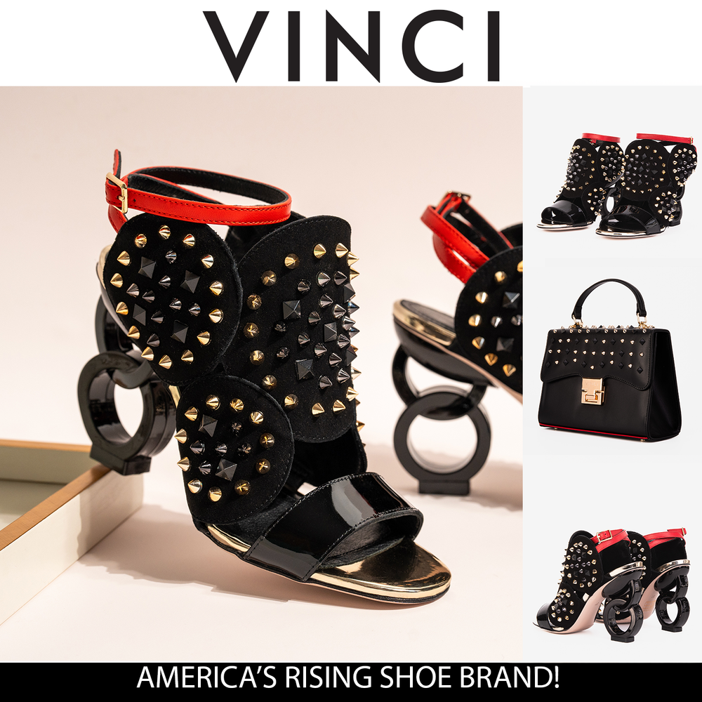 The Infanta Black Spike Leather Ankle Strap Sandal - Vinci Leather