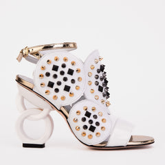 The Infanta White Spike Leather Ankle Strap Sandal - Vinci Leather
