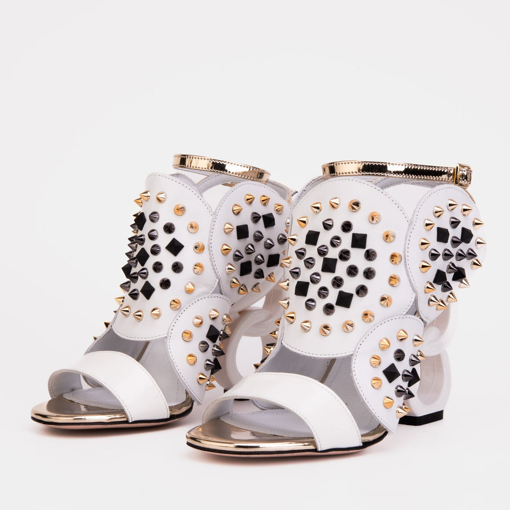 The Infanta White Spike Leather Ankle Strap Sandal - Vinci Leather