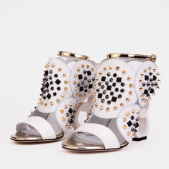 The Infanta White Spike Leather Ankle Strap Sandal - Vinci Leather