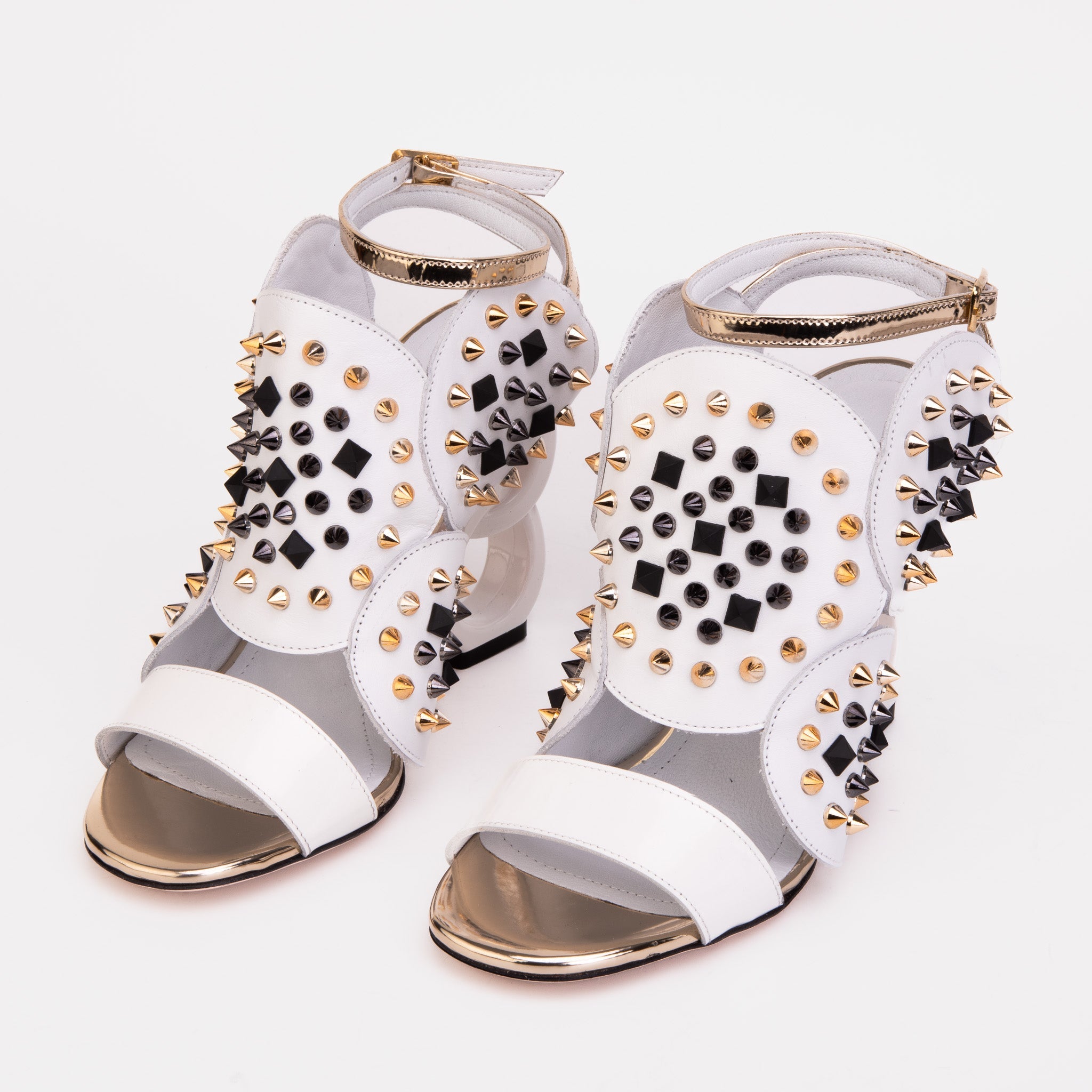 The Infanta White Spike Leather Ankle Strap Sandal - Vinci Leather